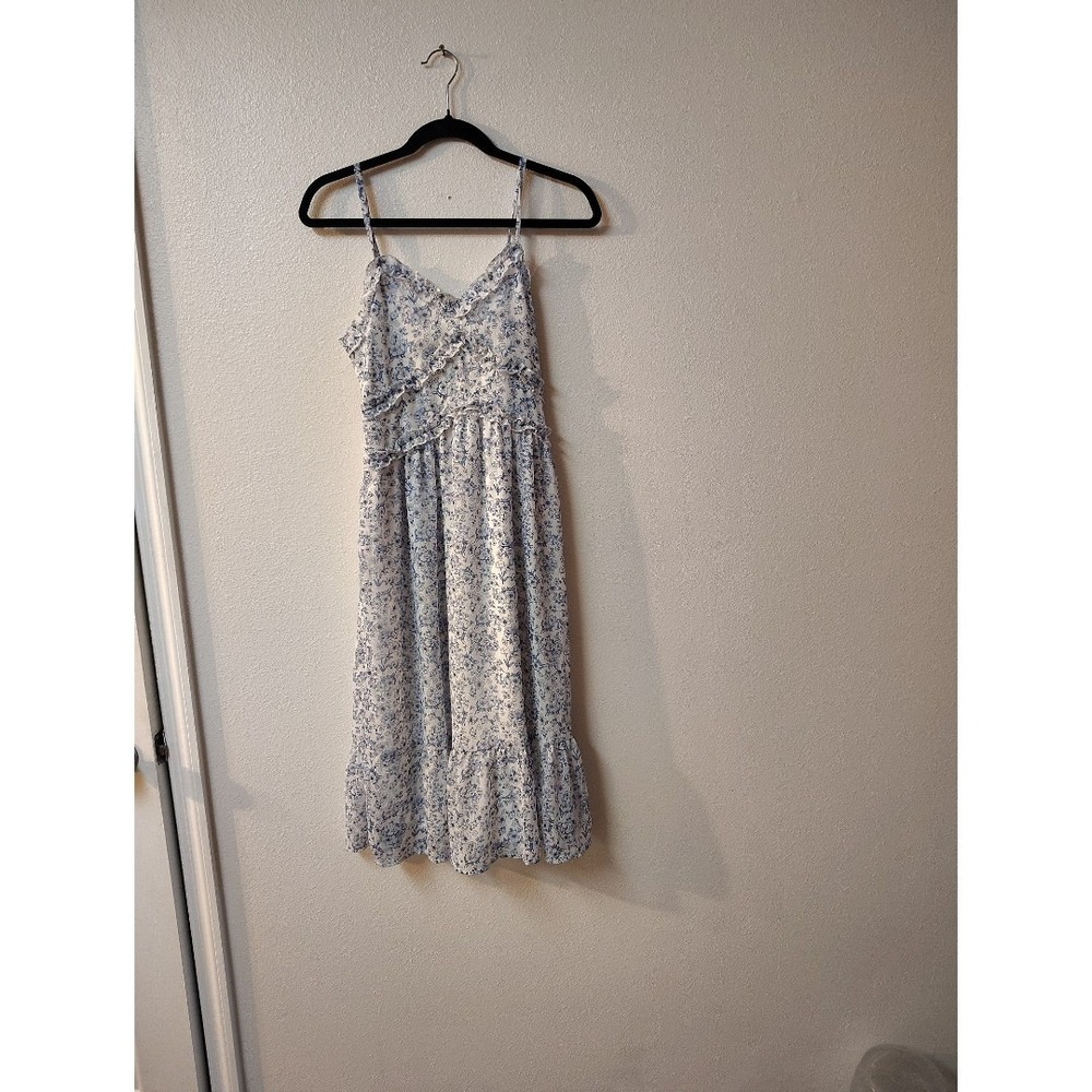 No Boundaries Blue Floral Ruffle Midi‎ Dress Womens Medium Cottagecore Sundress